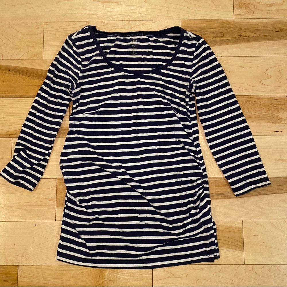 🤍 Navy & White Striped Maternity 3/4 Sleeves Top